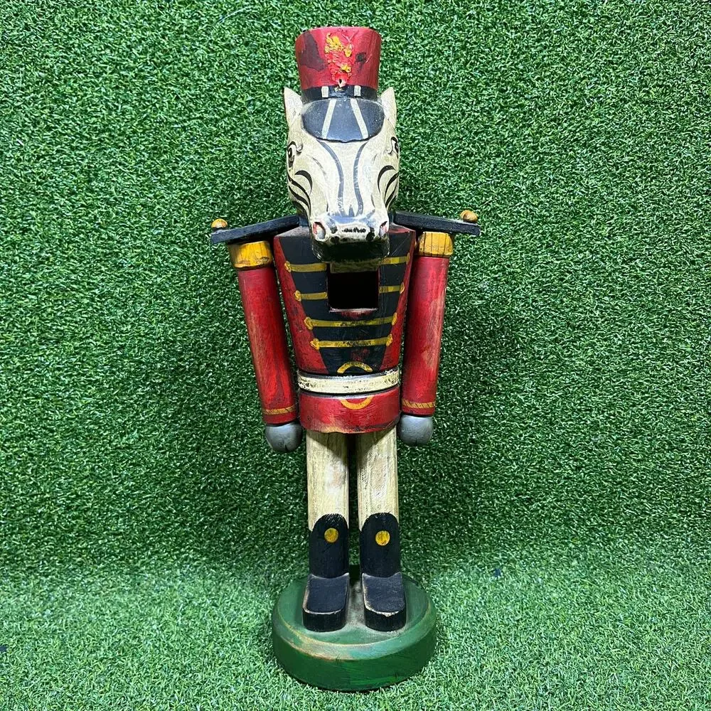 Vintage Wood Animal Nutcracker Set 3 Elephant Zebra Horse Soldier Folk Art
